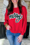 Chenille Script Patch Graphic Crew Neck Pullover Sweatshirt