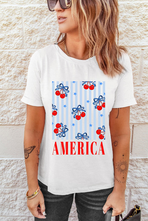Cherry Bow America Graphic Print Crewneck Tee