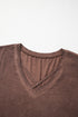 Chestnut Mineral Wash Criss Cross V Neck Casual T Shirt