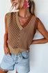 Chevron Pattern Contrast Trim V Neck Summer Knit Sleeveless Sweater Vest