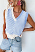 Chevron Pattern Contrast Trim V Neck Summer Knit Sleeveless Sweater Vest