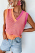 Chevron Pattern Contrast Trim V Neck Summer Knit Sleeveless Sweater Vest