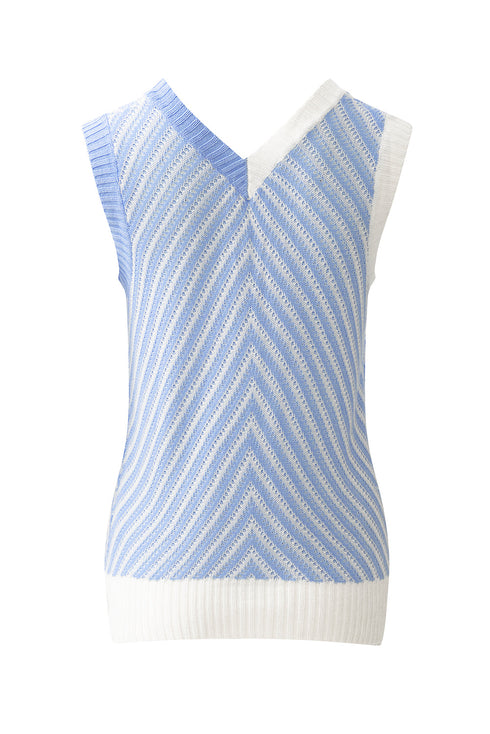 Chevron Pattern Contrast Trim V Neck Summer Knit Sleeveless Sweater Vest