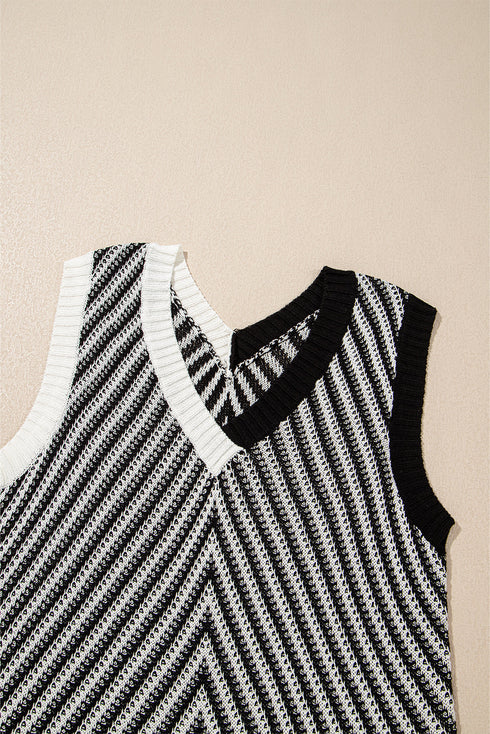 Chevron Pattern V Neck Ribbed Knit Sweater Vest