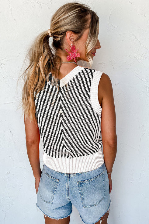 Chevron Pattern V Neck Ribbed Knit Sweater Vest