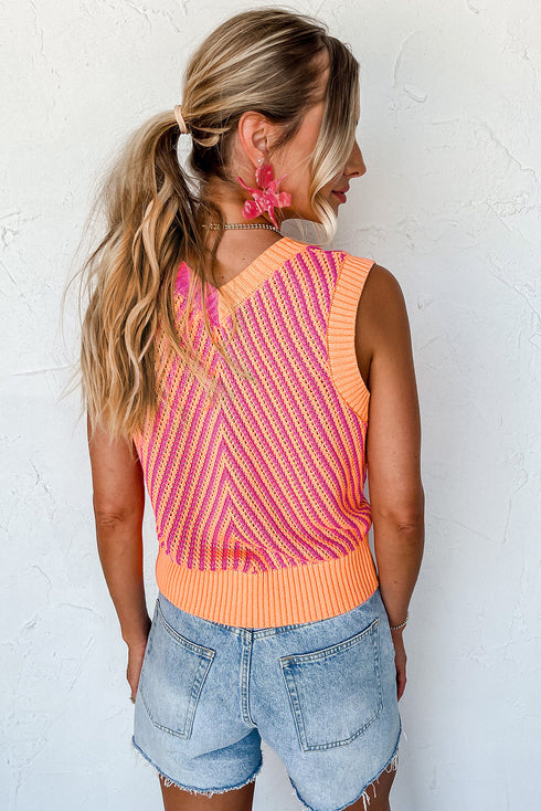 Chevron Pattern V Neck Ribbed Knit Sweater Vest