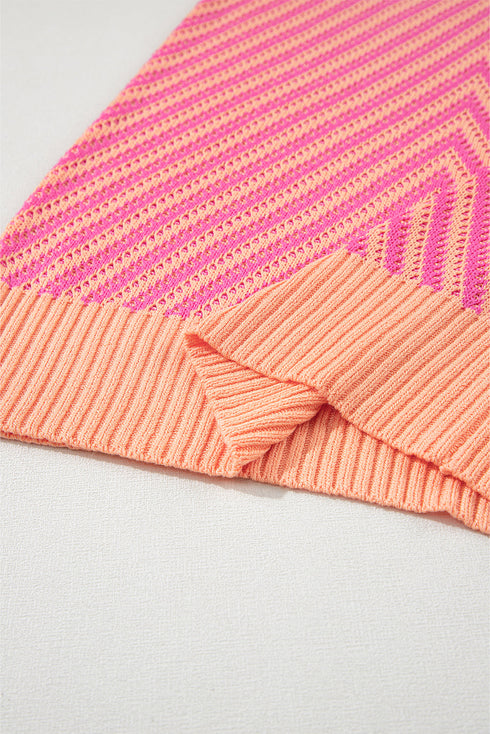 Chevron Pattern V Neck Ribbed Knit Sweater Vest