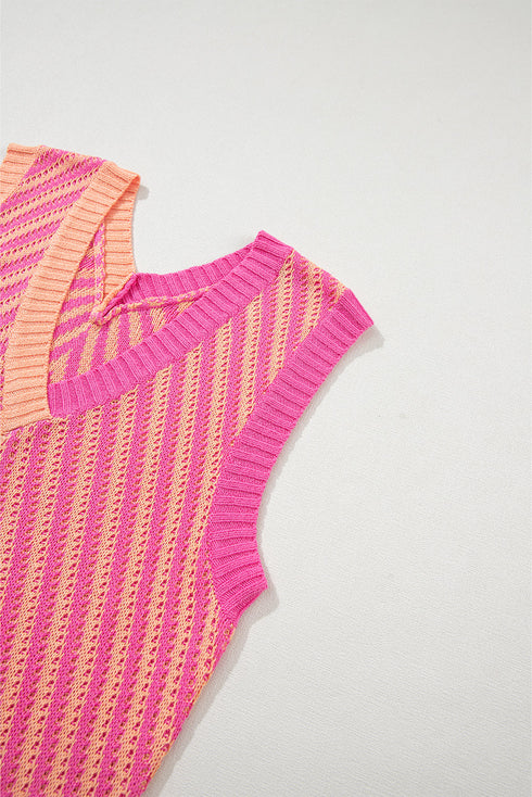 Chevron Pattern V Neck Ribbed Knit Sweater Vest