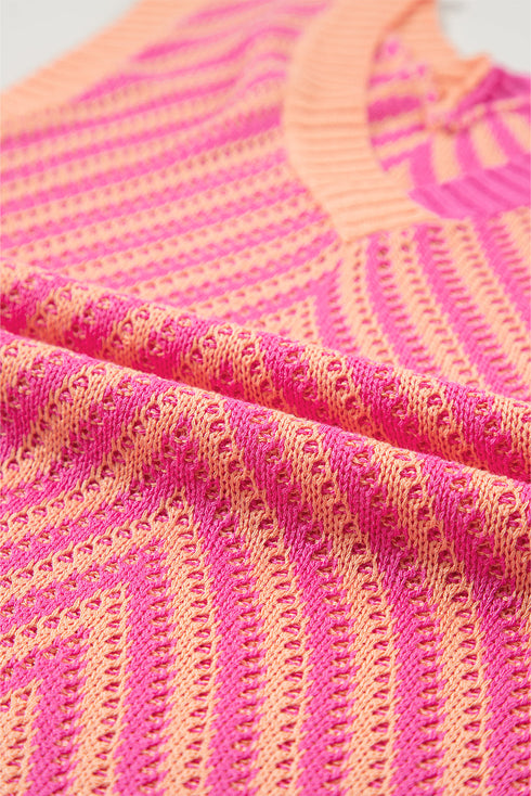 Chevron Pattern V Neck Ribbed Knit Sweater Vest