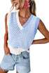 Chevron Pattern V Neck Ribbed Knit Sweater Vest