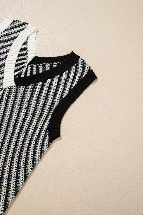 Chevron Pattern V Neck Ribbed Knit Sweater Vest