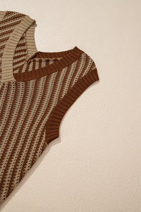 Chevron Pattern V Neck Ribbed Knit Sweater Vest