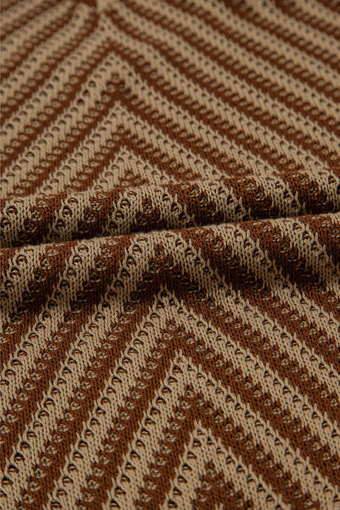 Chevron Pattern V Neck Ribbed Knit Sweater Vest