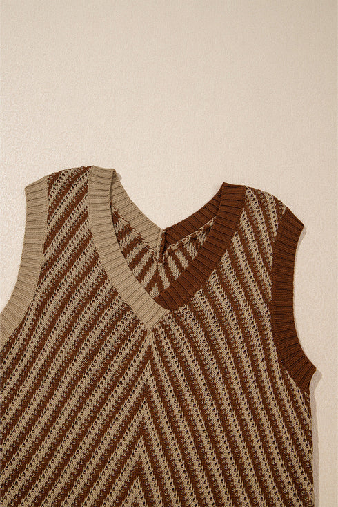 Chevron Pattern V Neck Ribbed Knit Sweater Vest