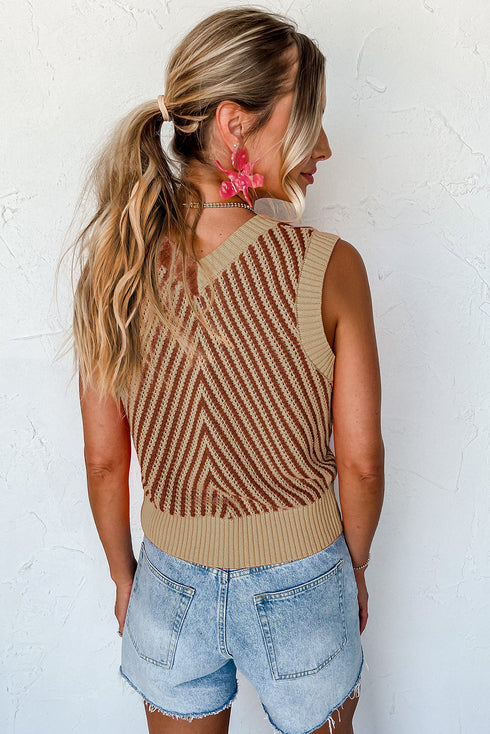 Chevron Pattern V Neck Ribbed Knit Sweater Vest