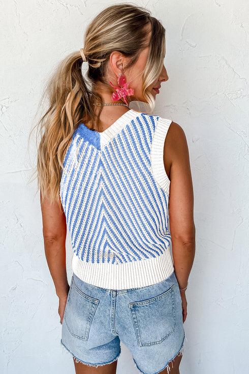 Chevron Pattern V Neck Ribbed Knit Sweater Vest
