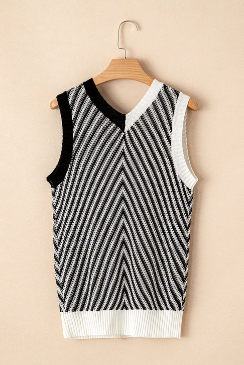 Chevron Pattern V Neck Ribbed Knit Sweater Vest