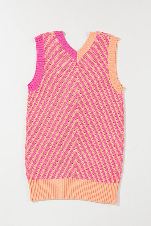 Chevron Pattern V Neck Ribbed Knit Sweater Vest