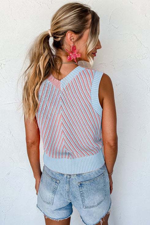 Chevron Pattern V Neck Ribbed Knit Sweater Vest