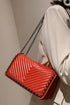 Chevron Quilted Chain Accent Faux Leather Shoulder Bag