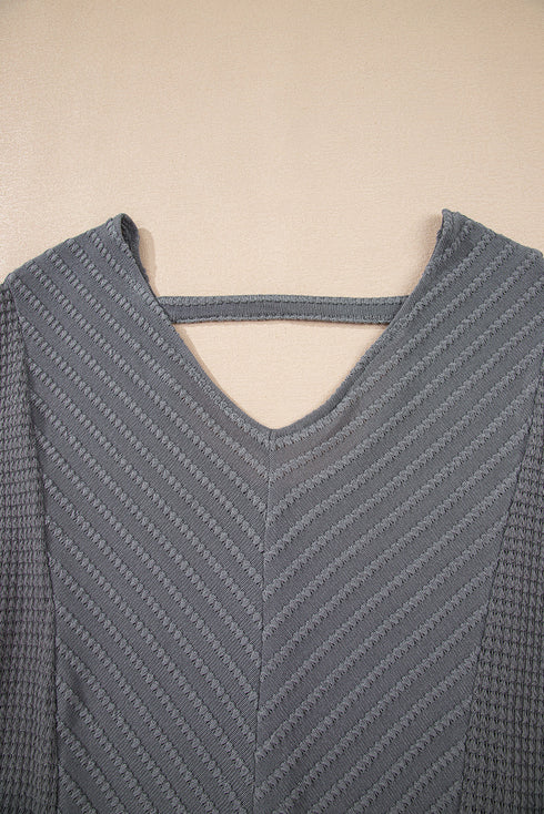 Chevron Texture Patchwork V Neck Long Sleeve Knit Top