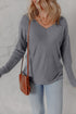 Chevron Texture Patchwork V Neck Long Sleeve Knit Top