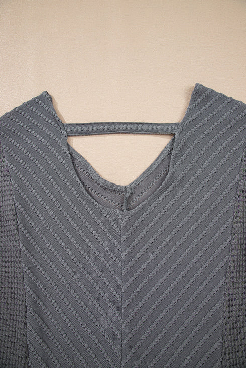 Chevron Texture Patchwork V Neck Long Sleeve Knit Top