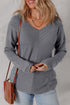 Chevron Texture Patchwork V Neck Long Sleeve Knit Top