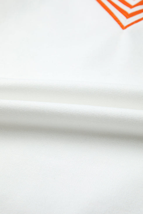 Chevron V Neck Drop Shoulder Striped Sleeve Colorblock Rib Hem Long Sleeve Top