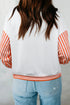 Chevron V Neck Drop Shoulder Striped Sleeve Colorblock Rib Hem Long Sleeve Top