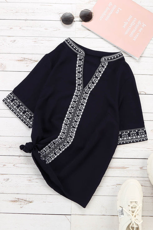 Chic Boho V Neckline Half Sleeve Blouse