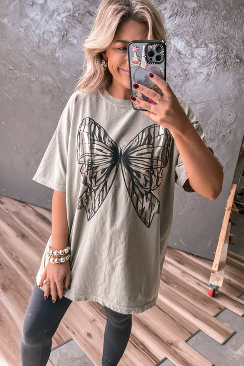 Chic Bow Graphic Oversized Drop Shoulder Comfort Fit Tunic Tee
