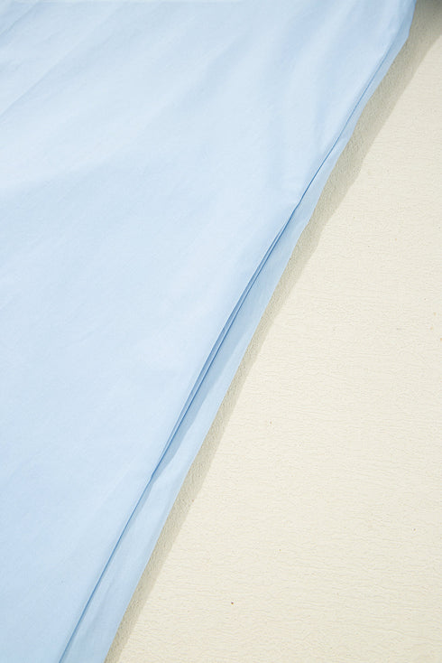 Chic Contrast Stripe Puff Sleeve Notched Neck Cotton Shift Dress