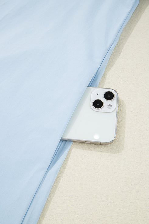 Chic Contrast Stripe Puff Sleeve Notched Neck Cotton Shift Dress