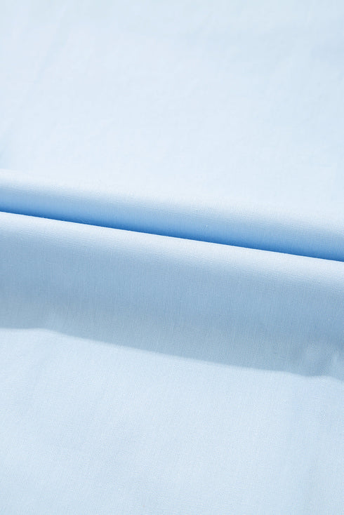 Chic Contrast Stripe Puff Sleeve Notched Neck Cotton Shift Dress