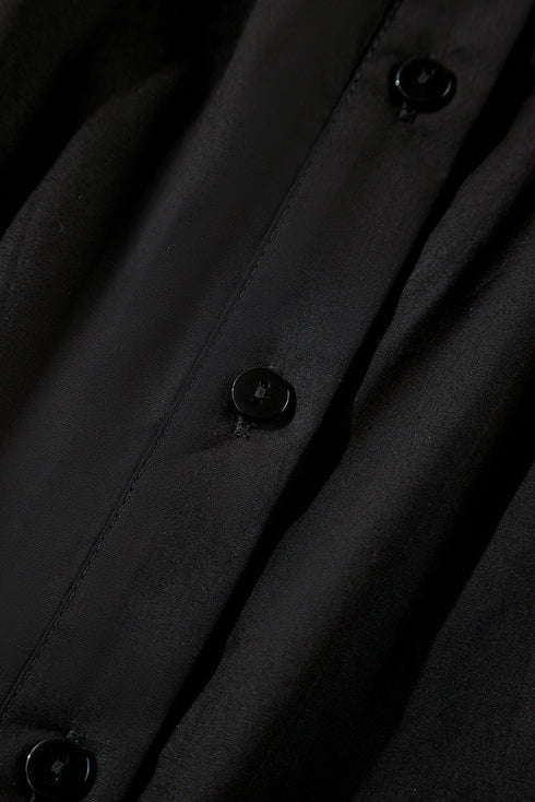 Chic Frilly Puff Sleeve Stylish Collared Cotton Button Down Shirt