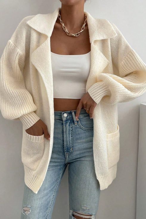Chic Lapel Collar Drop Shoulder Buttoned Cardigan