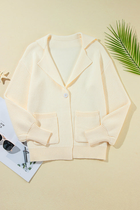 Chic Lapel Collar Drop Shoulder Buttoned Cardigan