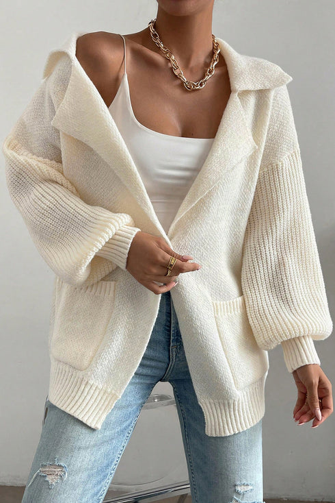 Chic Lapel Collar Drop Shoulder Buttoned Cardigan