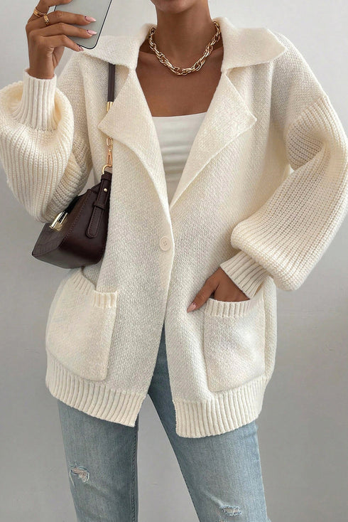 Chic Lapel Collar Drop Shoulder Buttoned Cardigan