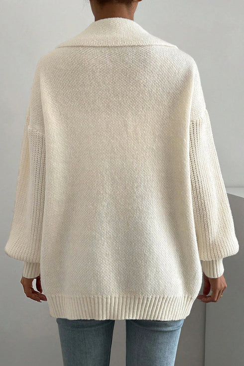 Chic Lapel Collar Drop Shoulder Buttoned Cardigan