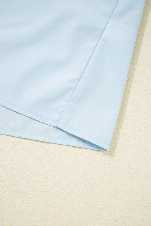 Chic Leopard Contrast Trim Split Neck Puff Sleeve Casual Blouse