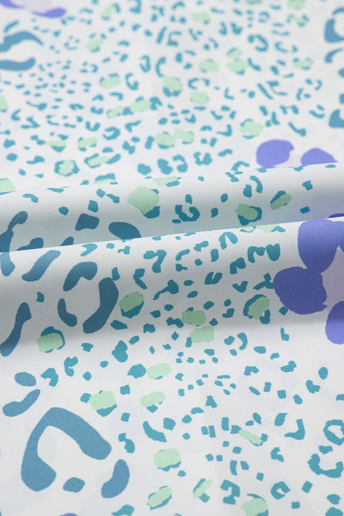 Chic Leopard Inspired Print V Neck Short Sleeve Casual Blouse