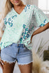 Chic Leopard Inspired Print V Neck Short Sleeve Casual Blouse