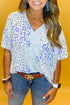 Chic Leopard Inspired Print V Neck Short Sleeve Casual Blouse