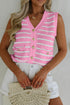 Chic Nautical Stripes Gold Button Detail Knit Sweater Vest