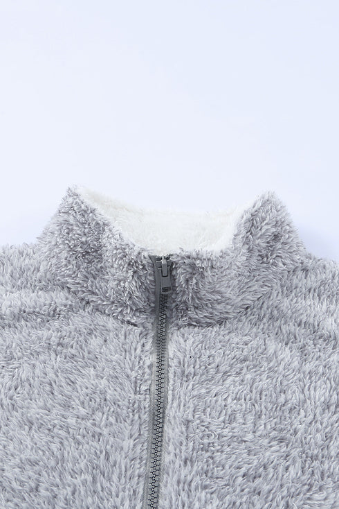 Chic Oversized Fluffy Fleece Zip Neck Pullover