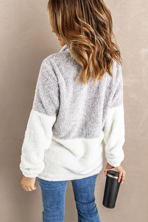 Chic Oversized Fluffy Fleece Zip Neck Pullover