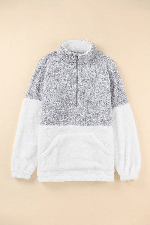 Chic Oversized Fluffy Fleece Zip Neck Pullover
