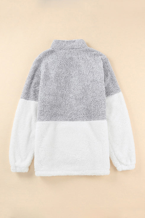 Chic Oversized Fluffy Fleece Zip Neck Pullover